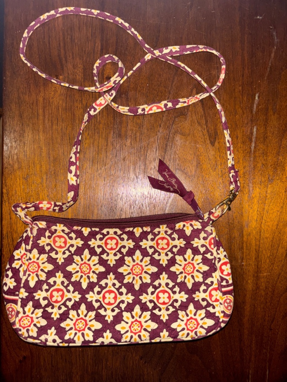 Vera Bradley Plum Floral Quilted Crossbody with Cream and Red Accents